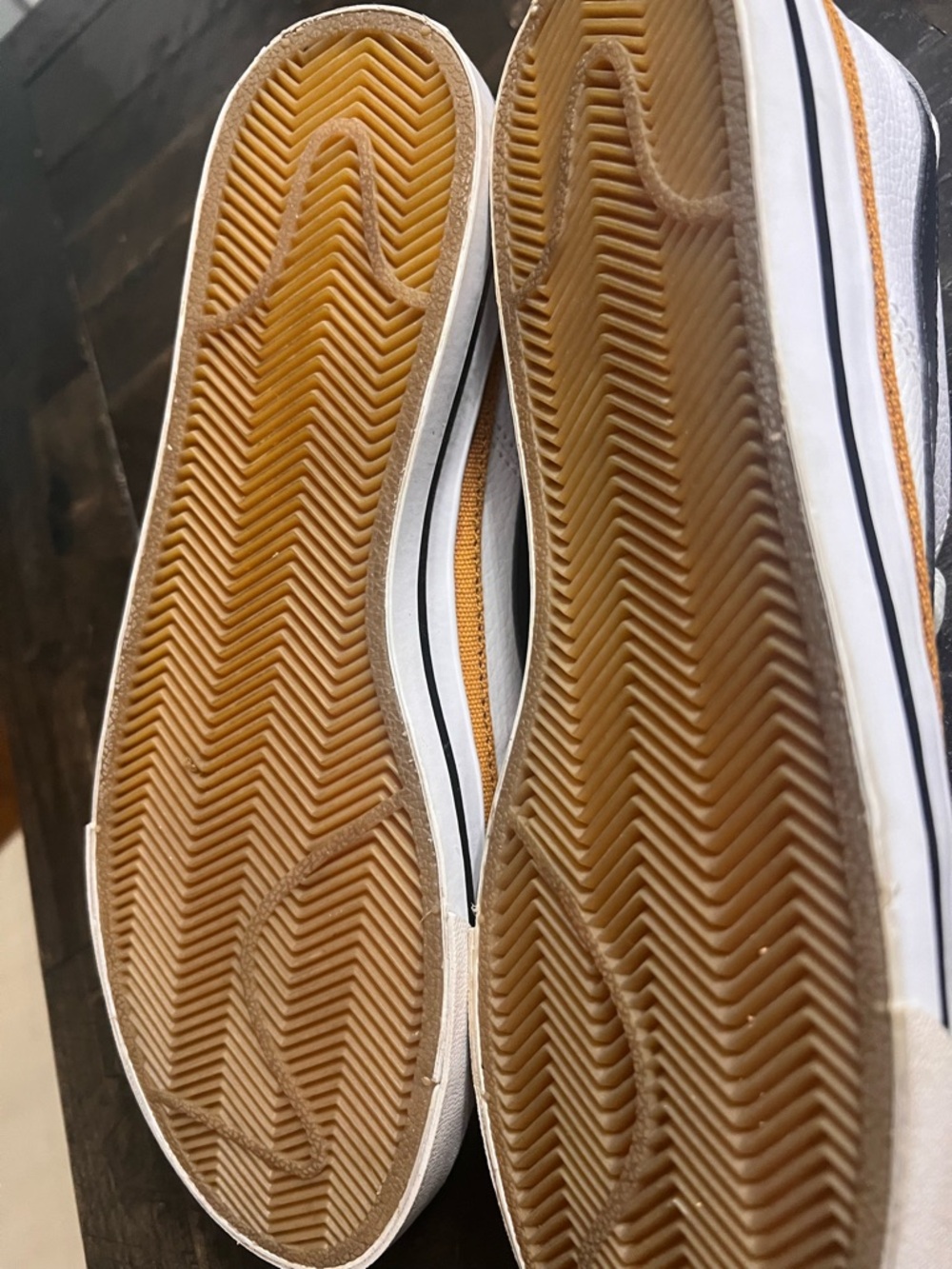 Nike White Leather Sneakers with Black Swoosh and Gum-Trim Sole - Picture 4 of 7